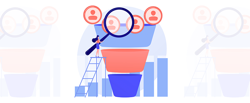 Funil de Vendas Imobiliário: ilustração de um funil de vendas com leads caindo na parte de cima