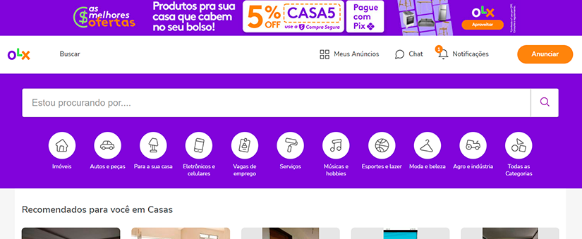 Portal imobiliário: OLX