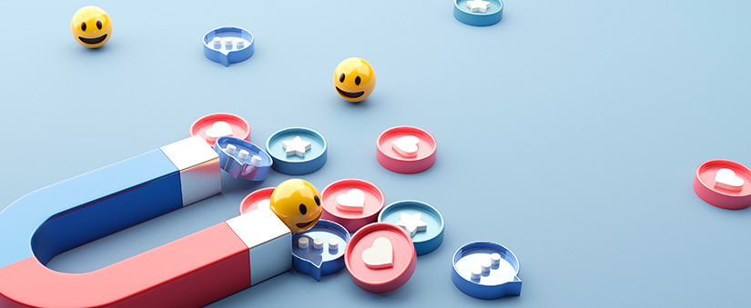 ilustração de imã com vários ícones de redes sociais sendo atraídos