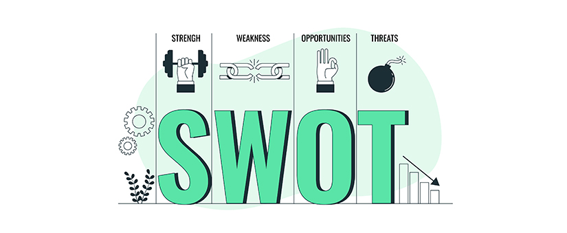 ferramentas de gestão ferramentas de gestão: ilustração do termo "Swot" e alguns ícones representando cada letra do termo.