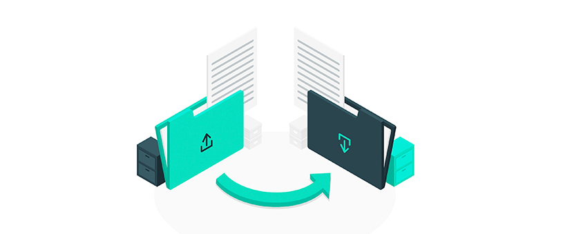 Melhor CRM Melhor CRM: ilustração de duas pastas, uma de frente para a outra e uma seta indicando troca entre as duas.