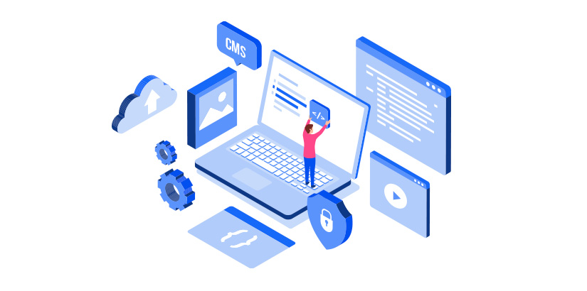 O que é pré-cadastro O que é pré-cadastro: ilustração de um notebook com alguns ícones que representam sistemas digitais. No centro uma miniatura de pessoa segurando um bloco com símbolo de desenvolvimento de sites.