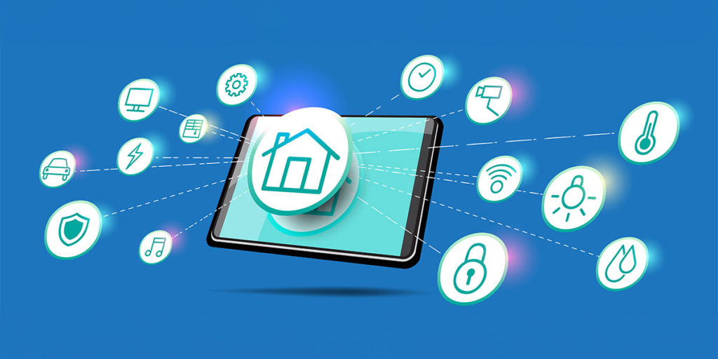 portaria virtual portaria virtual: ilustração de um tablet com uma vários ícones saindo da tela.