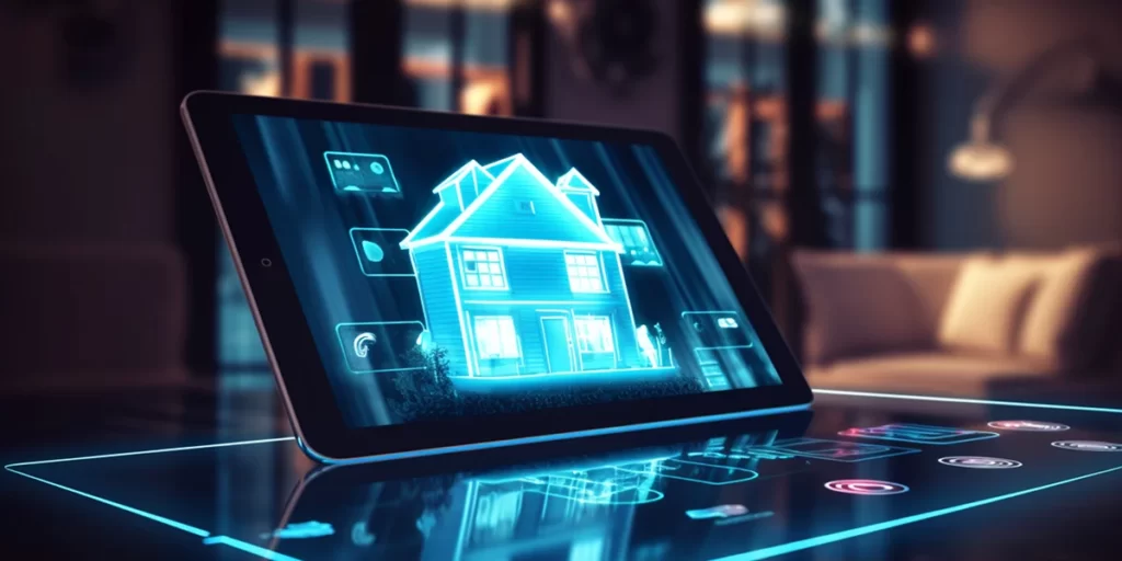 Infraestrutura Urbana Infraestrutura Urbana: imagem de um tablet numa mesa. Na tela uma imagem em negativo de uma casa.