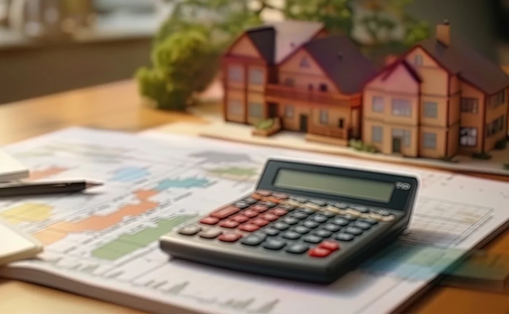 Regime especial de tributação para incorporadoras Regime especial de tributação para incorporadoras: A imagem mostra uma calculadora e planos em blueprint na mesa de trabalho. A calculadora tem uma capa vermelha e um tela preta com números brancos. Os planos estão em uma folha grande com uma regra e um lápis na parte de lado. A imagem está bem iluminada com luz natural vindo pela janela. A atmosfera geral da imagem é profissional e organizada.