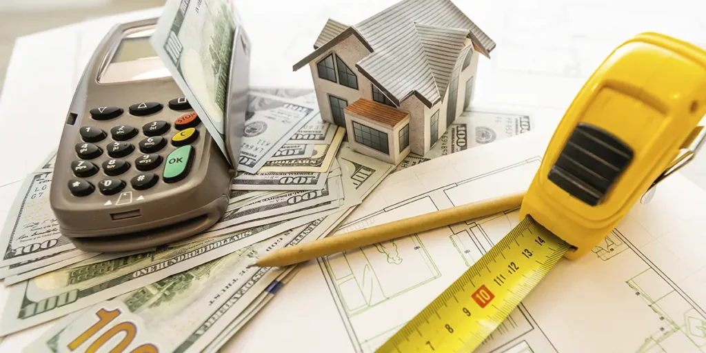 como calcular o material de construção como calcular o material de construção: A imagem mostra uma cena que parece simbolizar finanças e negócios. Há dinheiro em espécie, que parece ser dólares, estendido sobre um papel que parece ser um plano de projeto de uma casa. Ao lado do dinheiro, há um calculador aberto, indicando cálculos financeiros ou de negócios. Além disso, há um compasso, que pode simbolizar precisão ou medida, e um pincel, que pode representar a aplicação de planos ou a execução de projetos. A combinação desses itens sugere uma atividade relacionada a negociações, finanças ou projetos de construção.